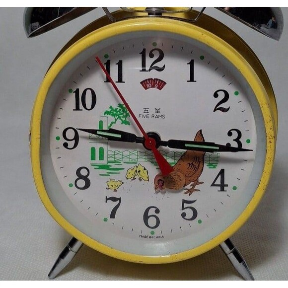 Vintage Five Rams Animated Pecking Chicken Wind-up Alarm Clock - Picture 6 of 6